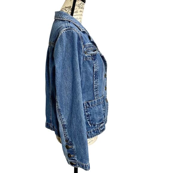 Vintage 90s Women's Bill Blass Y2K Blue Jean Denim Blazer PL - Picture 2 of 10